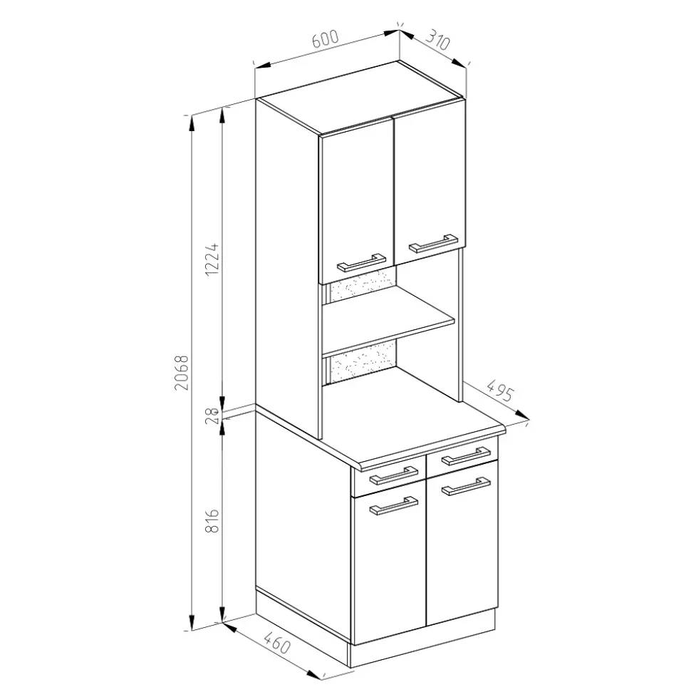Buffetschrank R-Line Weiß Hochglanz 60 cm , AP Marmor Vicco