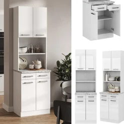 Buffetschrank R-Line Weiß Hochglanz 60 cm , AP Marmor Vicco