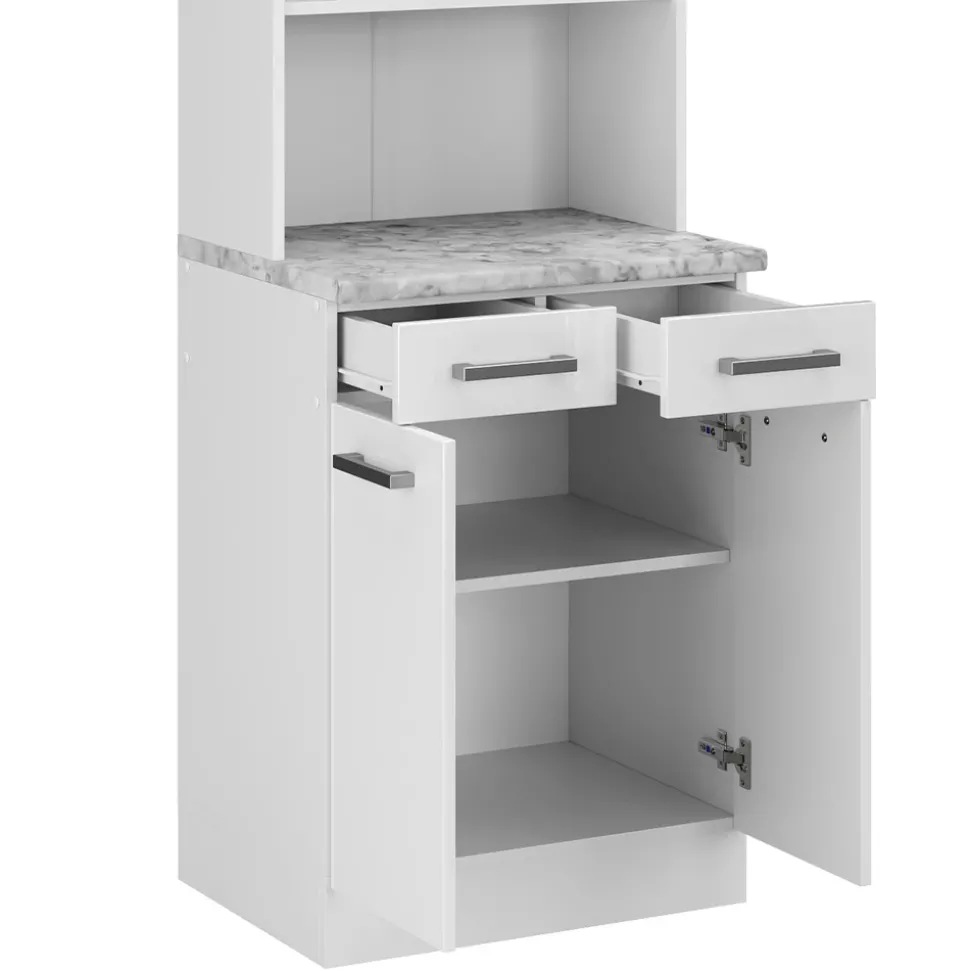 Buffetschrank R-Line Weiß Hochglanz 60 cm , AP Marmor Vicco