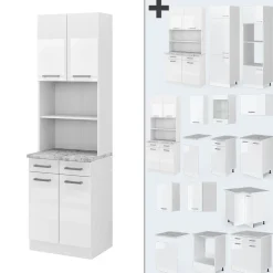 Buffetschrank R-Line Weiß Hochglanz 60 cm , AP Marmor Vicco