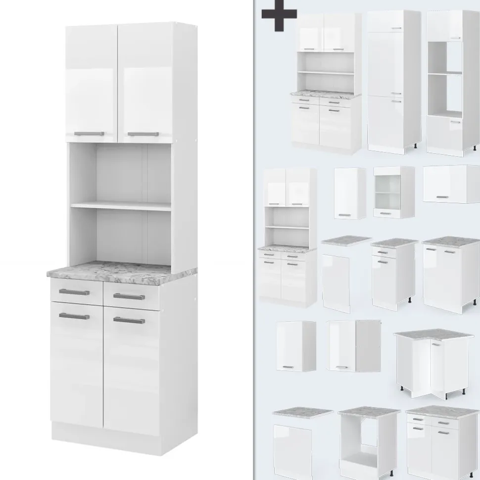 Buffetschrank R-Line Weiß Hochglanz 60 cm , AP Marmor Vicco