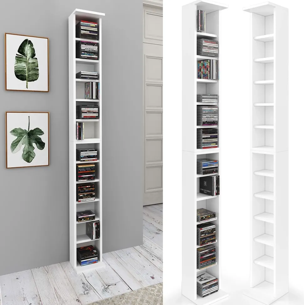 Cd-Regal Weiß 21 x 183.6 cm Groß 2er set Vicco