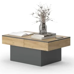 Couchtisch Boto Anthrazit/Goldkraft Eiche 95 x 58 cm Ausziehbar Vicco