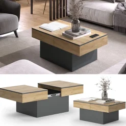 Couchtisch Boto Anthrazit/Goldkraft Eiche 95 x 58 cm Ausziehbar Vicco