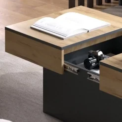 Couchtisch Boto Anthrazit/Goldkraft Eiche 95 x 58 cm Ausziehbar Vicco