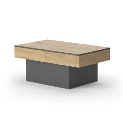 Couchtisch Boto Anthrazit/Goldkraft Eiche 95 x 58 cm Ausziehbar Vicco