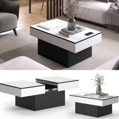 Couchtisch Boto Schwarz 95 x 58 cm Ausziehbar Vicco