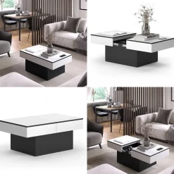 Couchtisch Boto Schwarz 95 x 58 cm Ausziehbar Vicco