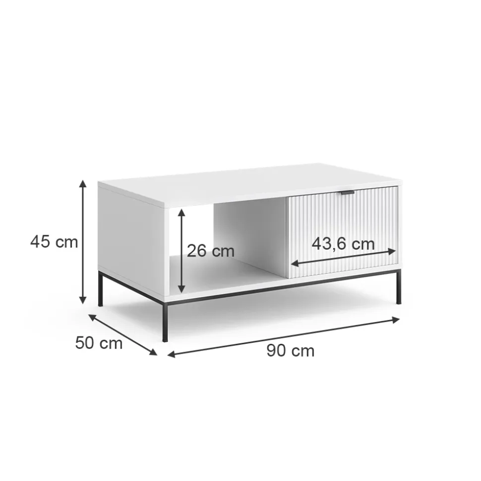 Couchtisch Eliza Weiß 90 x 50 cm mit einer Schublade Vicco