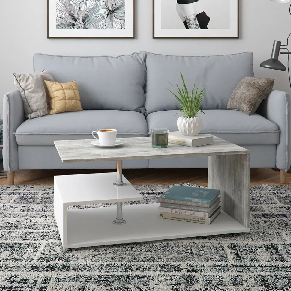 Couchtisch Guillermo Beton/Weiß 91 x 52.6 cm Vicco