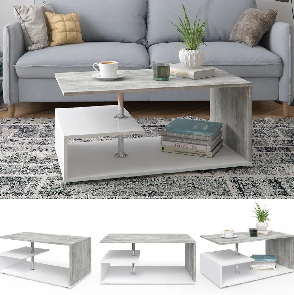 Couchtisch Guillermo Beton/Weiß 91 x 52.6 cm Vicco