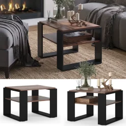 Couchtisch Helm Antikholz 65.6 x 55.8 cm mit Ablage Vicco