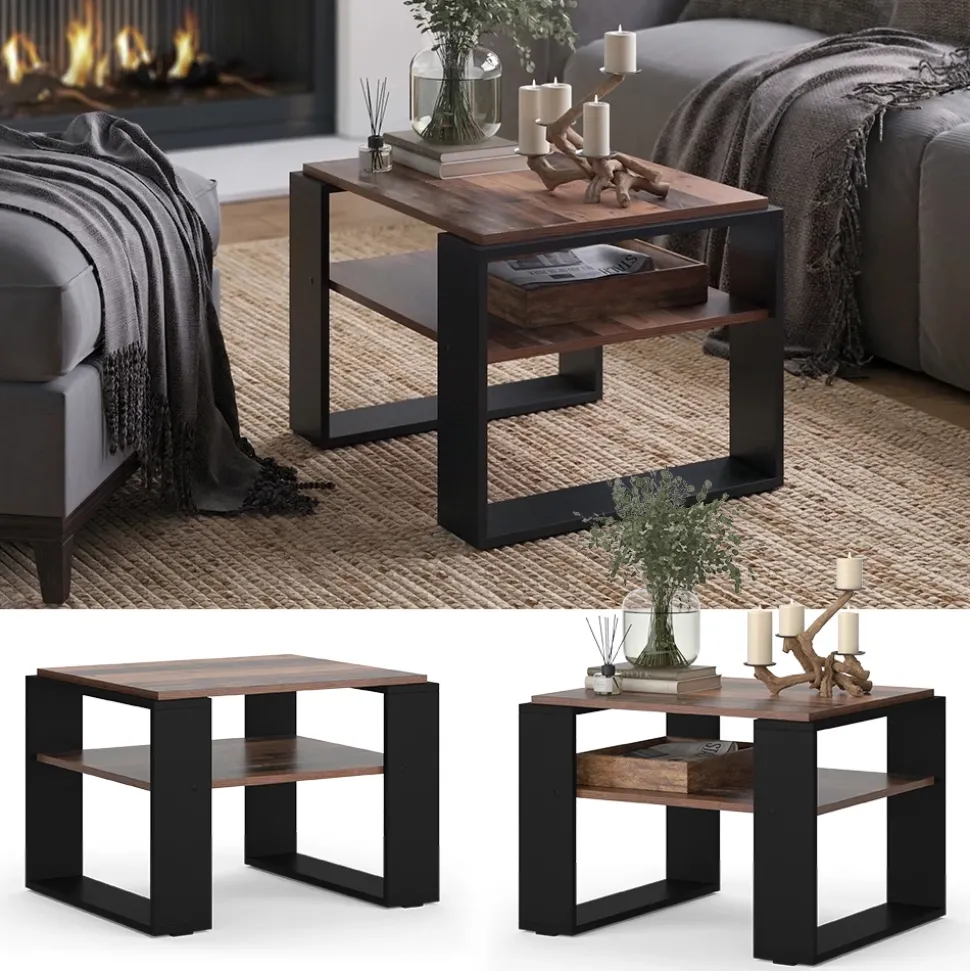 Couchtisch Helm Antikholz 65.6 x 55.8 cm mit Ablage Vicco