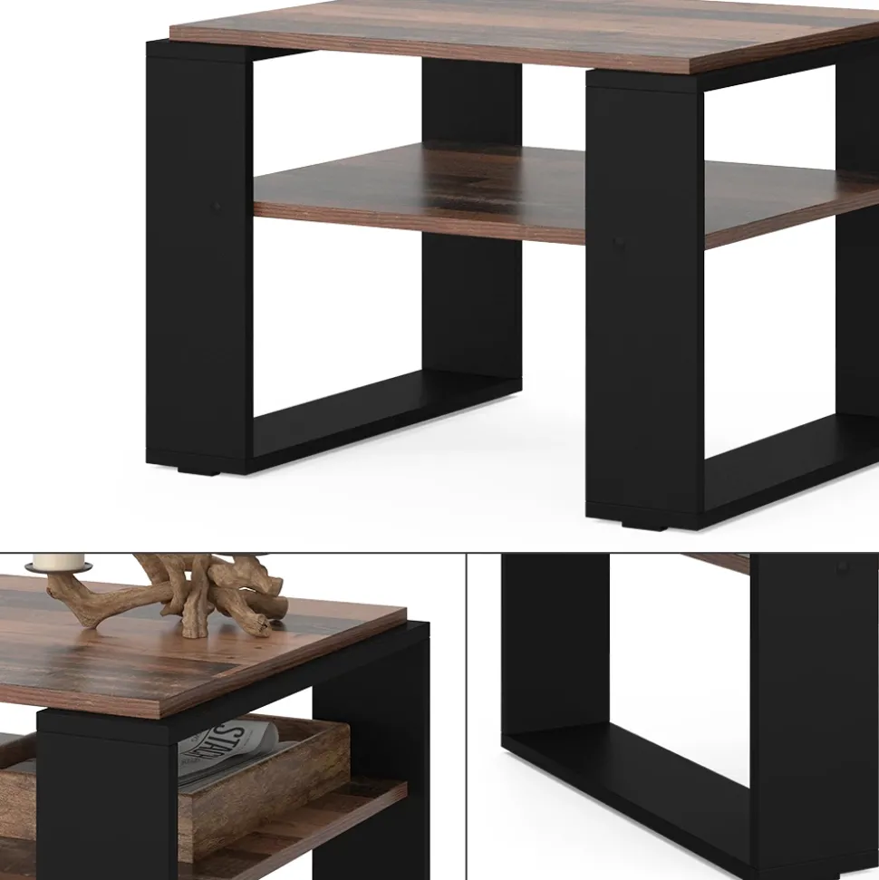 Couchtisch Helm Antikholz 65.6 x 55.8 cm mit Ablage Vicco