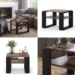 Couchtisch Helm Antikholz 65.6 x 55.8 cm mit Ablage Vicco