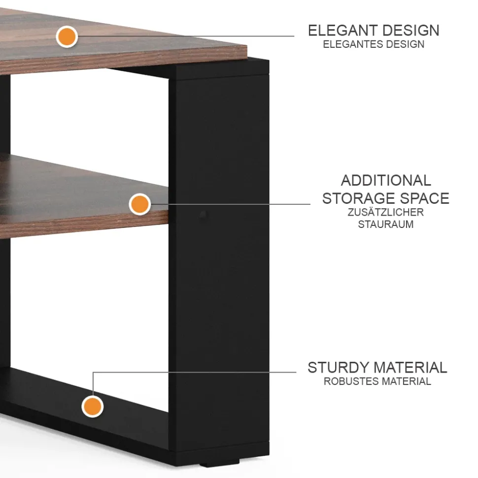 Couchtisch Helm Antikholz 65.6 x 55.8 cm mit Ablage Vicco