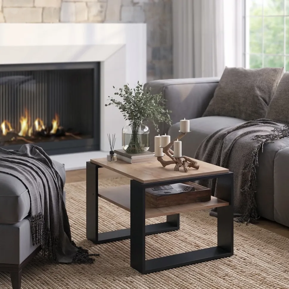 Couchtisch Helm Goldkraft Eiche 65.6 x 55.8 cm mit Ablage Vicco