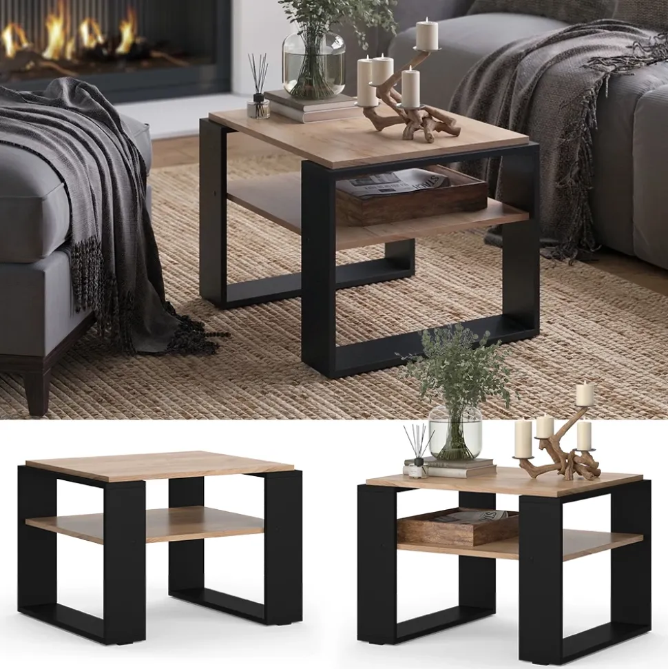 Couchtisch Helm Goldkraft Eiche 65.6 x 55.8 cm mit Ablage Vicco