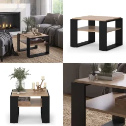 Couchtisch Helm Goldkraft Eiche 65.6 x 55.8 cm mit Ablage Vicco