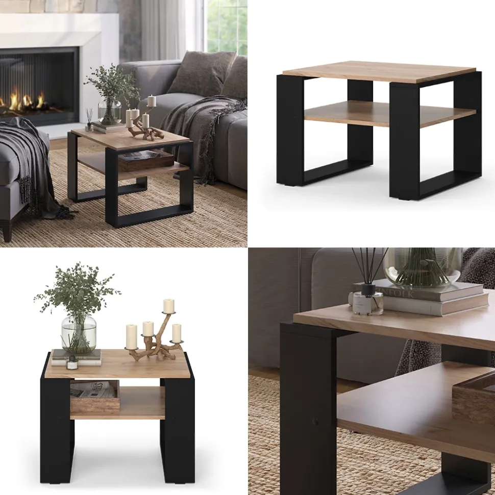 Couchtisch Helm Goldkraft Eiche 65.6 x 55.8 cm mit Ablage Vicco