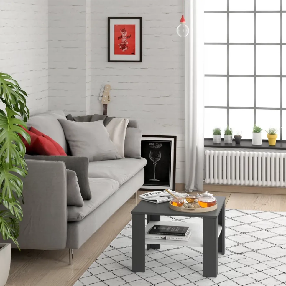 Couchtisch Homer Weiß/Anthrazit 60 x 60 cm Vicco