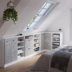 Dachschrägenschrank Eckschrank Rion Beton/Weiß 75.6 x 81.6 cm mit 1 Tür Vicco