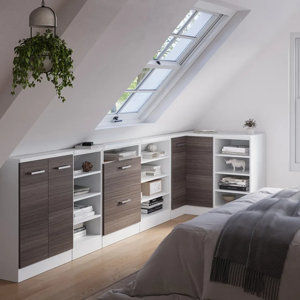 Dachschrägenschrank Eckschrank Rion Edelgrau/Weiß 75.6 x 81.6 cm mit 1 Tür Vicco