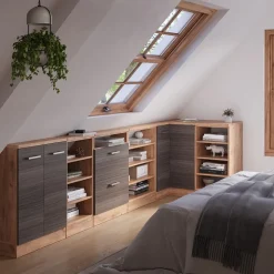 Dachschrägenschrank Eckschrank Rion Edelgrau/Goldkraft Eiche 75.6 x 81.6 cm mit 1 Tür Vicco