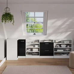 Dachschrägenschrank Eckschrank Rion Schwarz Hochglanz/Weiß 75.6 x 81.6 cm mit 1 Tür Vicco