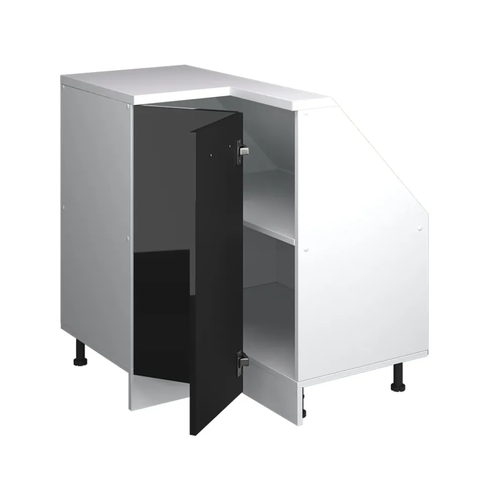 Dachschrägenschrank Eckschrank Rion Schwarz Hochglanz/Weiß 75.6 x 81.6 cm mit 1 Tür Vicco