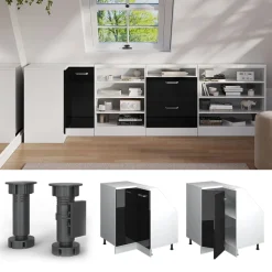 Dachschrägenschrank Eckschrank Rion Schwarz Hochglanz/Weiß 75.6 x 81.6 cm mit 1 Tür Vicco