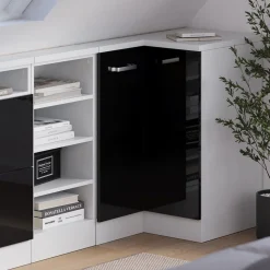 Dachschrägenschrank Eckschrank Rion Schwarz Hochglanz/Weiß 75.6 x 81.6 cm mit 1 Tür Vicco