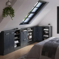 Dachschrägenschrank Eckschrank Rion Schwarz Beton/Anthrazit 75.6 x 81.6 cm mit 1 Tür Vicco