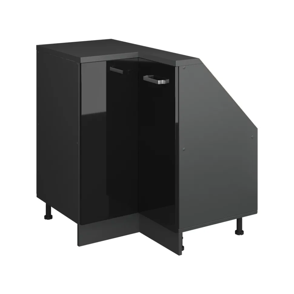 Dachschrägenschrank Eckschrank Rion Schwarz Hochglanz/Anthrazit 75.6 x 81.6 cm mit 1 Tür Vicco