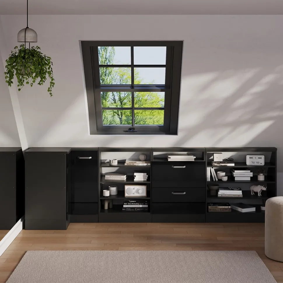 Dachschrägenschrank Eckschrank Rion Schwarz Hochglanz/Anthrazit 75.6 x 81.6 cm mit 1 Tür Vicco