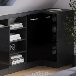 Dachschrägenschrank Eckschrank Rion Schwarz Hochglanz/Anthrazit 75.6 x 81.6 cm mit 1 Tür Vicco