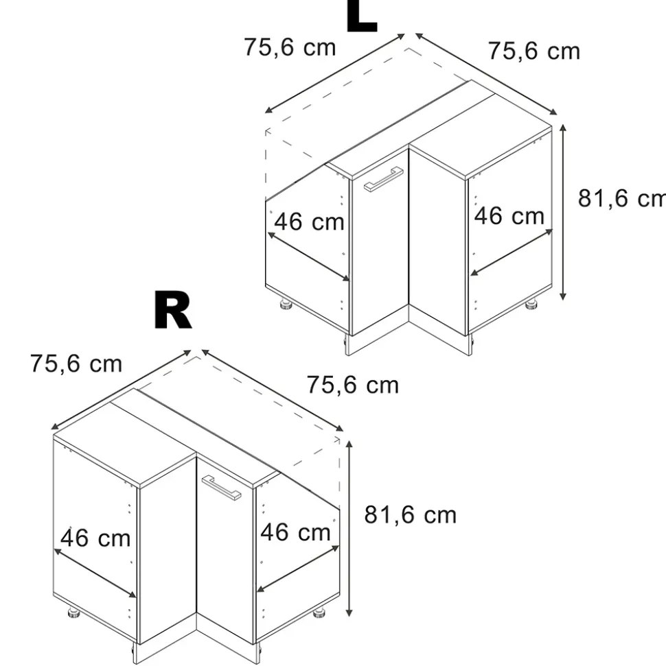 Dachschrägenschrank Eckschrank Rion Weiß Hochglanz/Goldkraft Eiche 75.6 x 81.6 cm mit 1 Tür Vicco