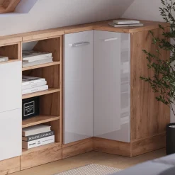 Dachschrägenschrank Eckschrank Rion Weiß Hochglanz/Goldkraft Eiche 75.6 x 81.6 cm mit 1 Tür Vicco