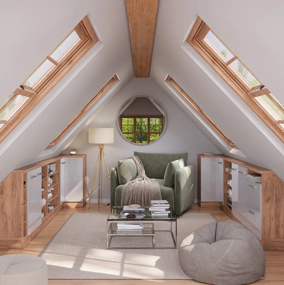 Dachschrägenschrank Eckschrank Rion Weiß Hochglanz/Goldkraft Eiche 75.6 x 81.6 cm mit 1 Tür Vicco