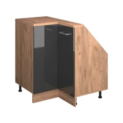 Dachschrägenschrank Eckschrank Rion Anthrazit Hochglanz/Goldkraft Eiche 75.6 x 81.6 cm mit 1 Tür Vicco