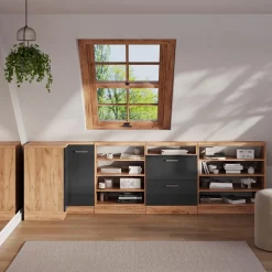 Dachschrägenschrank Eckschrank Rion Anthrazit Hochglanz/Goldkraft Eiche 75.6 x 81.6 cm mit 1 Tür Vicco