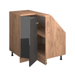 Dachschrägenschrank Eckschrank Rion Anthrazit Hochglanz/Goldkraft Eiche 75.6 x 81.6 cm mit 1 Tür Vicco