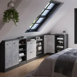 Dachschrägenschrank Eckschrank Rion Beton/Anthrazit 75.6 x 81.6 cm mit 1 Tür Vicco