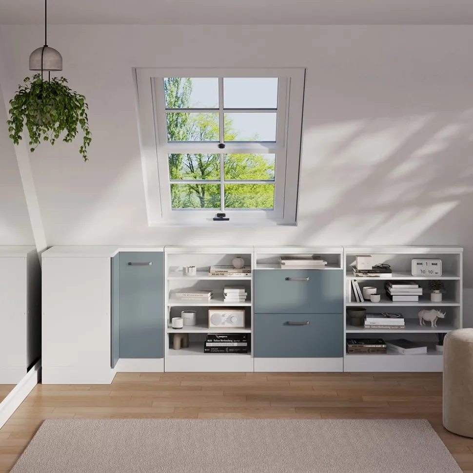 Dachschrägenschrank Eckschrank Rion Blau-Grau/Weiß 75.6 x 81.6 cm mit 1 Tür Vicco