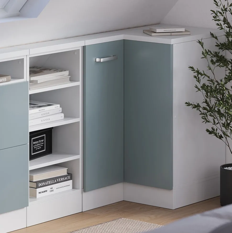 Dachschrägenschrank Eckschrank Rion Blau-Grau/Weiß 75.6 x 81.6 cm mit 1 Tür Vicco