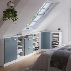 Dachschrägenschrank Eckschrank Rion Blau-Grau/Weiß 75.6 x 81.6 cm mit 1 Tür Vicco