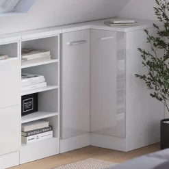 Dachschrägenschrank Eckschrank Rion Weiß Hochglanz/Weiß 75.6 x 81.6 cm mit 1 Tür Vicco
