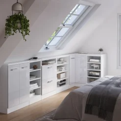 Dachschrägenschrank Eckschrank Rion Weiß Hochglanz/Weiß 75.6 x 81.6 cm mit 1 Tür Vicco