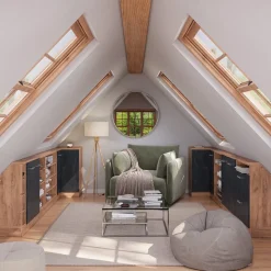 Dachschrägenschrank Eckschrank Rion Schwarz Beton/Goldkraft Eiche 75.6 x 81.6 cm mit 1 Tür Vicco