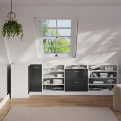 Dachschrägenschrank Eckschrank Rion Anthrazit Hochglanz/Weiß 75.6 x 81.6 cm mit 1 Tür Vicco